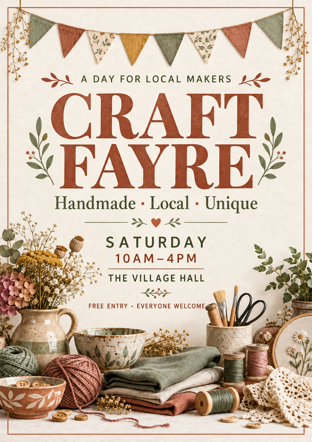 The same craft fayre flyer with an even thin border inset safely from all four edges.