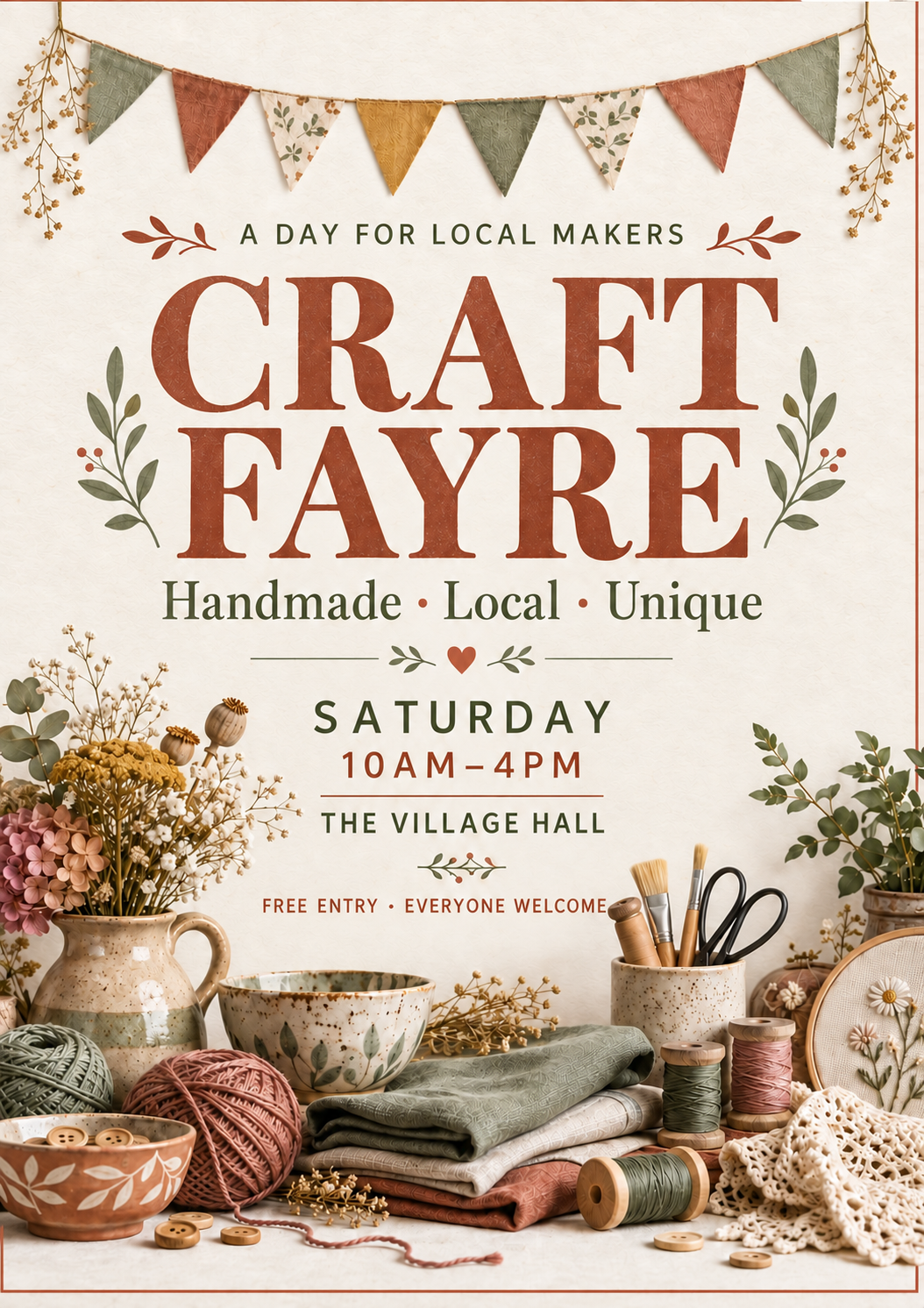 Craft fayre flyer with a thin border clipped unevenly at the top and left edges.