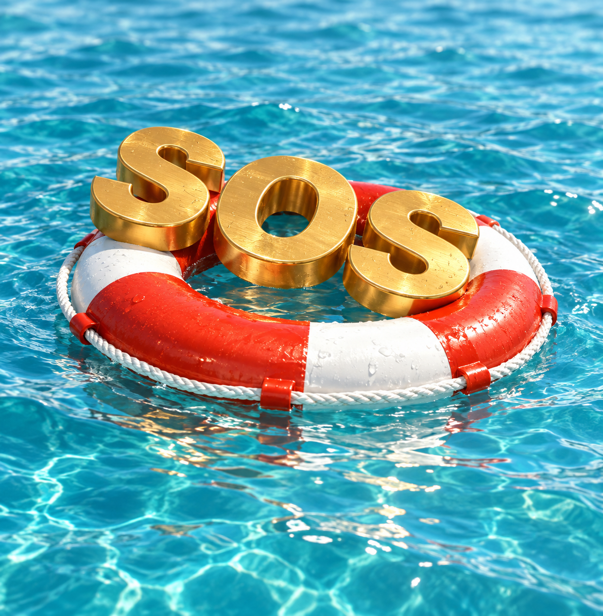 SOS delivery service: gold SOS letters on a lifebuoy